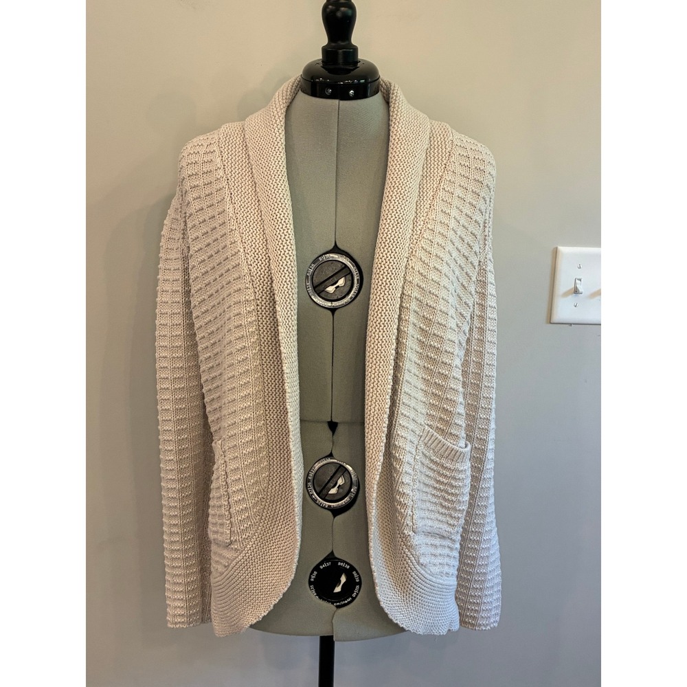 Gap Women Oatmeal Heather Waffle Knit Shawl Collar Cardigan Sweater S 346517-00